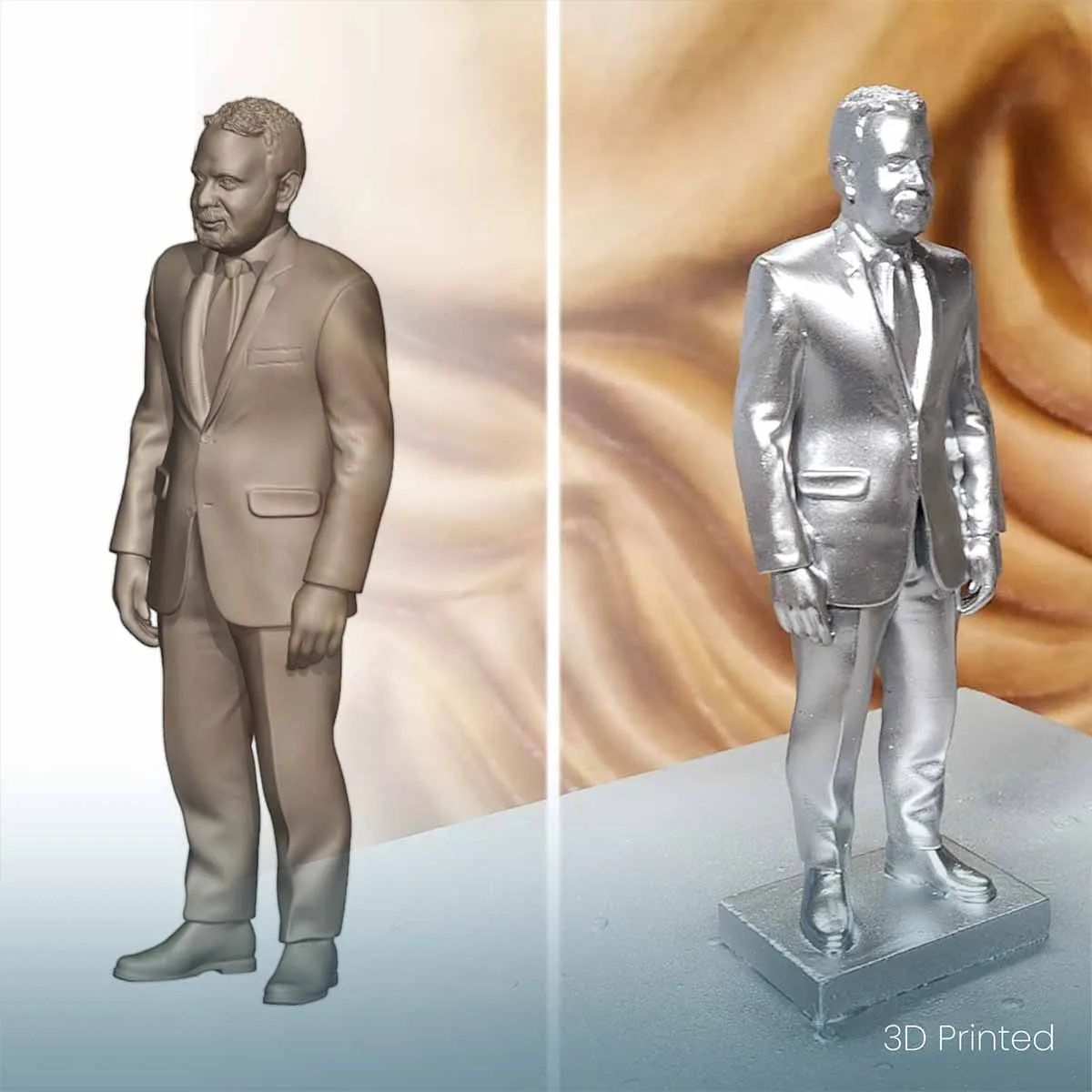 Custom 3D printed human figurine designed from digital models for personalized projects.
