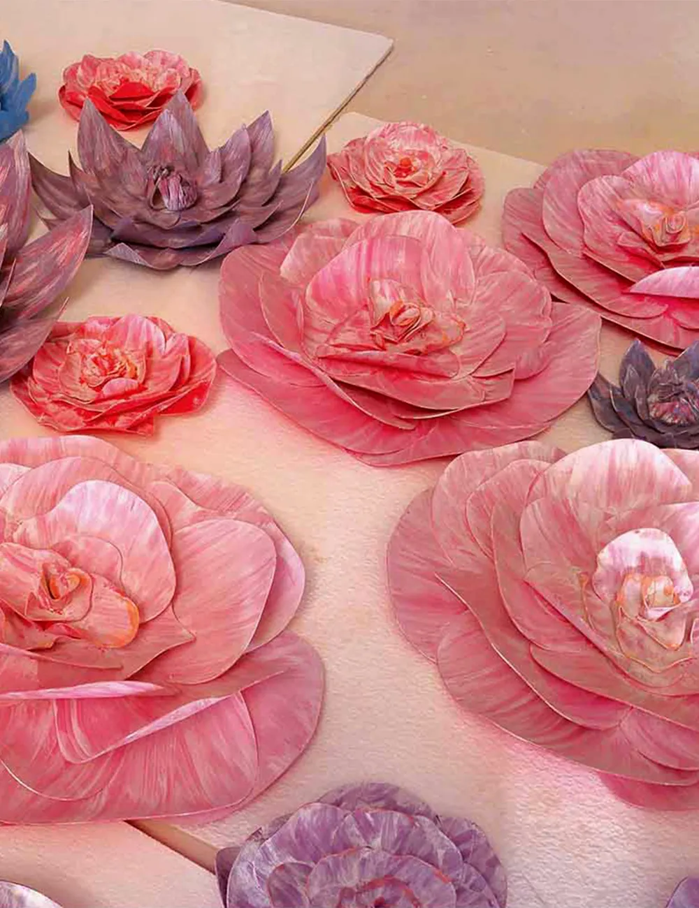 Custom decorative flower sculptures for event decoration.