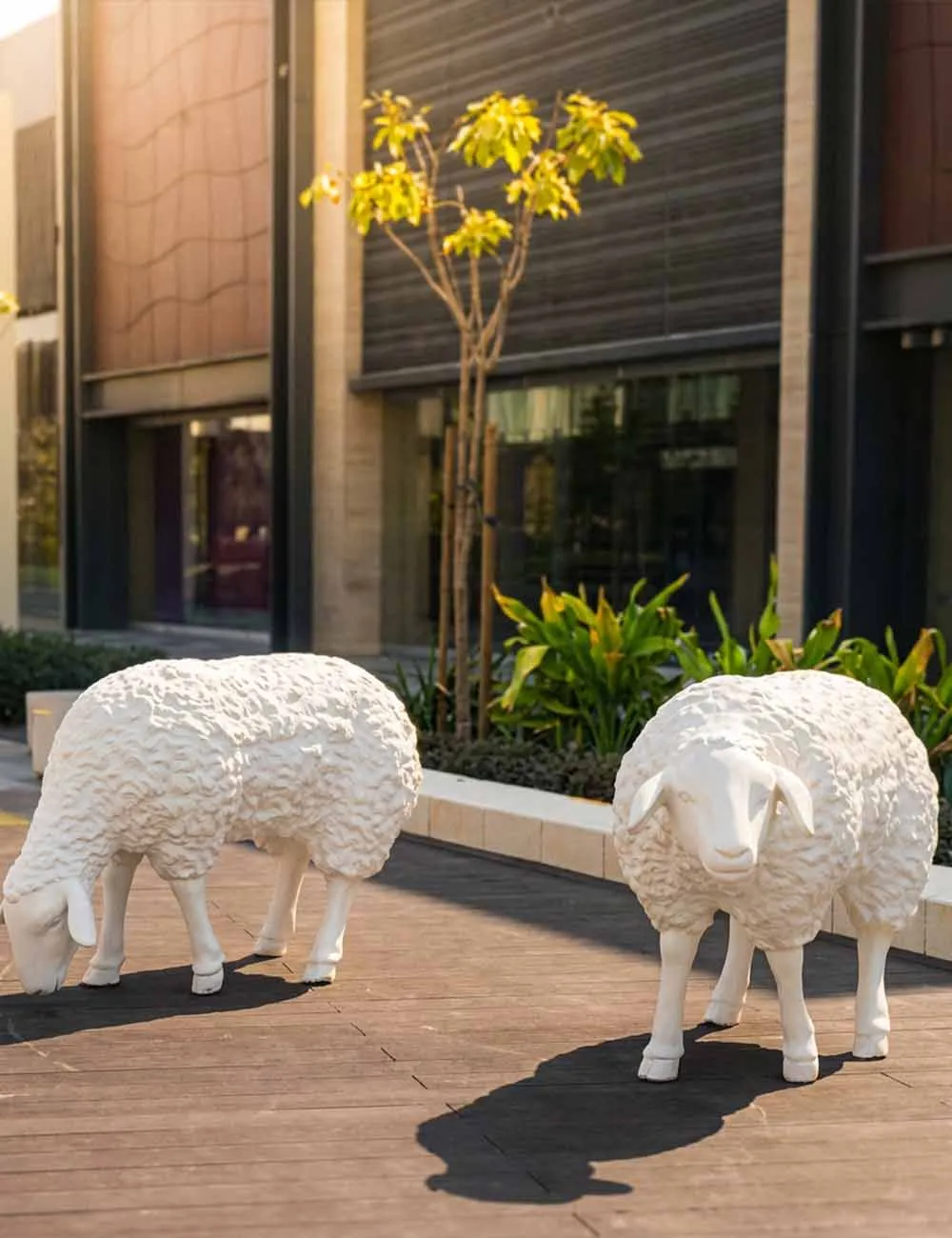 Decorative sheep sculpture for seasonal events and outdoor installations.