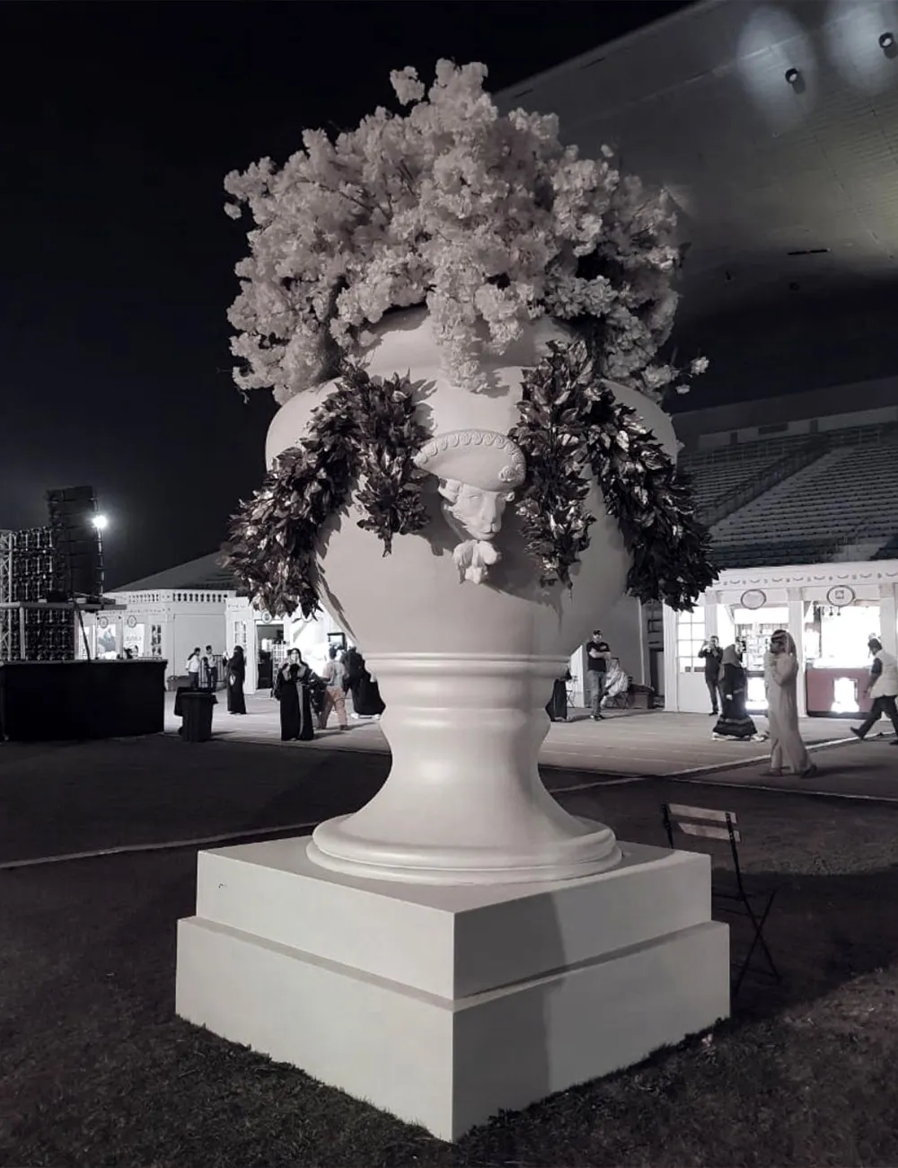 Large decorative vase sculpture for luxury event decoration.