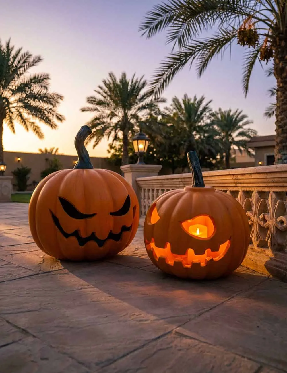 Large Halloween pumpkin sculptures for themed events and seasonal decorations.