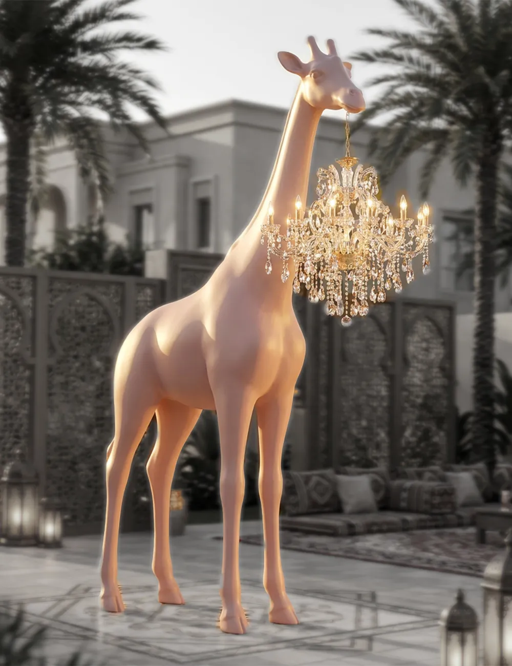 Luxury giraffe sculpture with chandelier