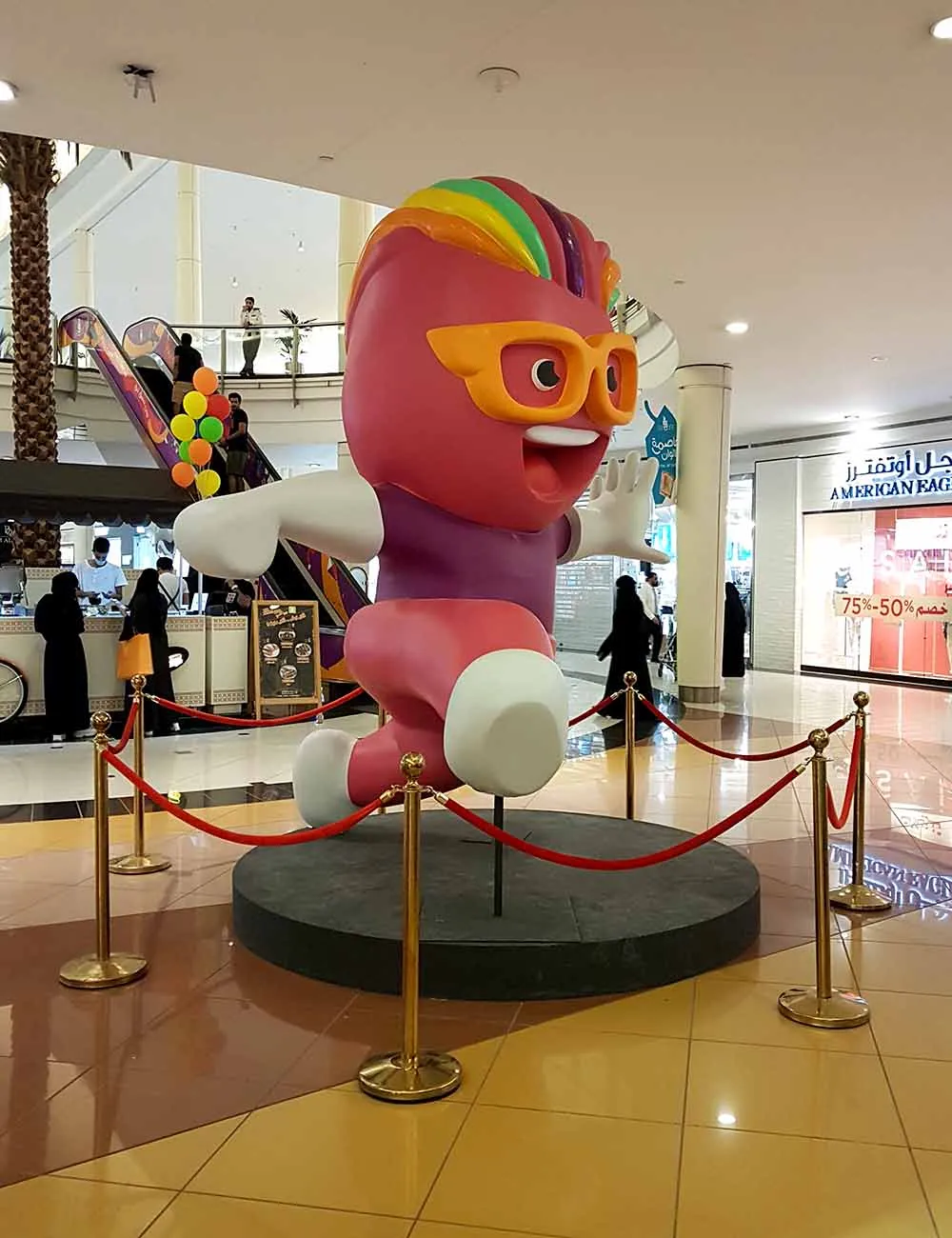 Character sculpture installation at Riyadh Gallery Mall.