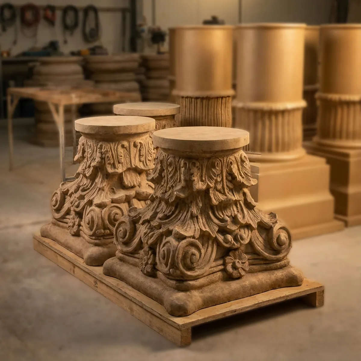 Decorative architectural column sculpture for luxury interiors.