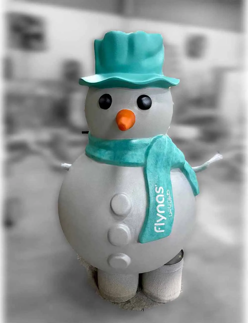 Decorative snowman sculpture for winter events, shopping malls, and seasonal displays.